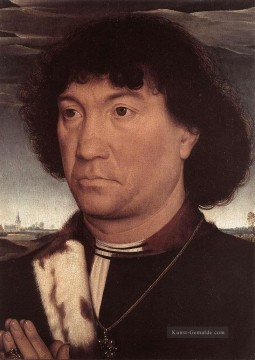  hans - Porträt eines Mannes im Gebet vor einem Landschaft 1480 Niederländische Hans Memling